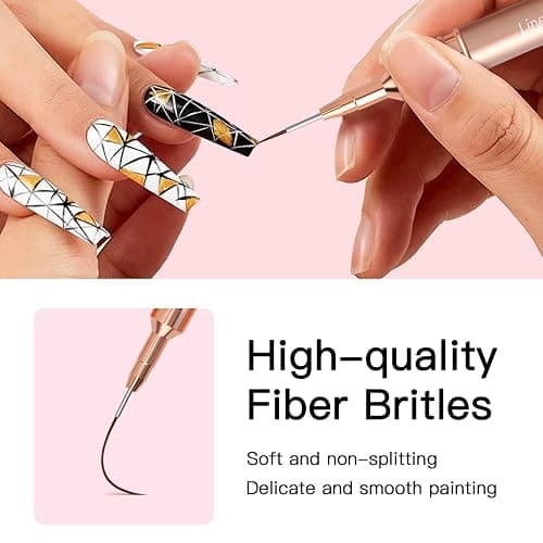 Komall Metallic Nail Art Brushes, 5Pcs Liner Brush Set, UV Gel Polish Painting Art Design Pen for Long Lines, Thin Details, Fine Drawing Sizes 4/8/12/20/25mm(Champagne Gold) thumbnail 4