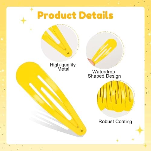 Pagabach 2 Inch Yellow Hair Clips Barrettes Metal Snap Clips for Women Durable Water Drop Ideal Hair Accessories for Hairdressing Wedding and Everyday Use 20 pcs thumbnail 3