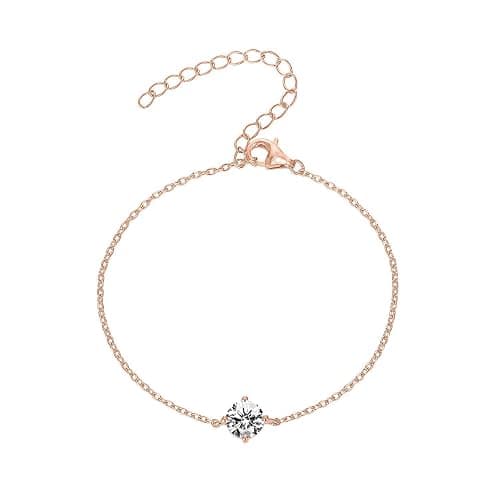 PAVOI 14K Gold Plated Cubic Zirconia Solitaire Diamond Bracelet | Bridesmaid Bracelets | Curb Cable Bracelets for Women - Image 1