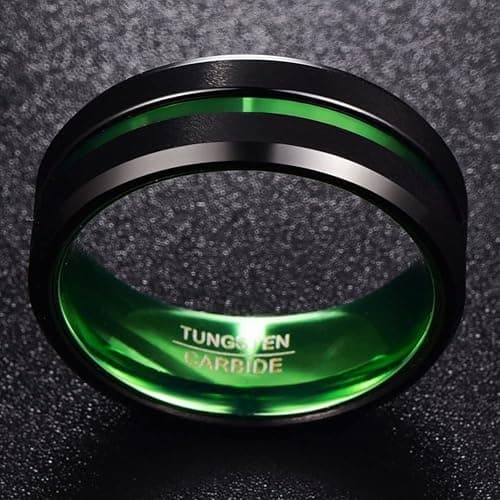 NUNCAD 8mm Men's Tungsten Rings Multi-Color/Green/Purple Plated Grooved Black Matte Finish Beveled Edges Size 4 to 16 thumbnail 3