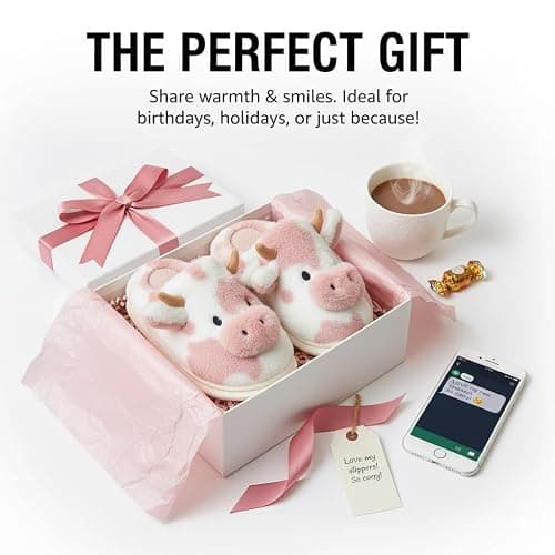 NICO×ASH Furry Cow Slippers for Women, Men & Teens, Warm Animal House Slippers, Comfy Winter Home Shoes thumbnail 6