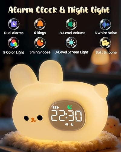 Bunny Alarm Clock for Kids with Night Light, Sleep Training Clock Time to Wake Clock, Rechargeable Silicone Light for Bedroom, Perfect Sleep Companion for Boys Girls thumbnail 2