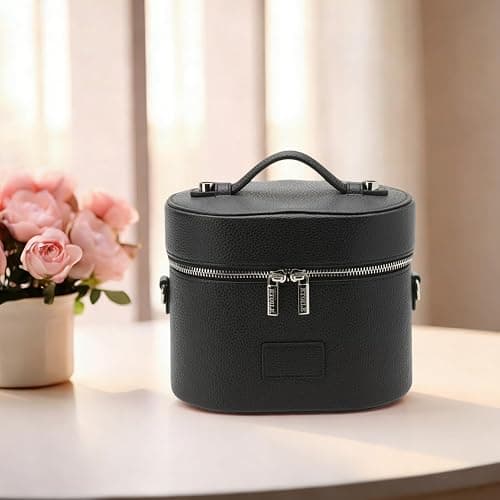 Makeup Bag Vanity Case, Portable Makeup Organizer Case, with Dividers Stylish Travel Toiletry Bags for Men Women, Wine Red, Toiletry Bag for Women (Black) thumbnail 7