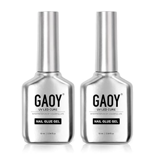 GAOY 2 Pcs Gel Nail Glue, 2 in 1 Glue and Base Coat, 16ml Long Lasting UV Light Cure for Acrylic Tips, Nail Lamp Needed - Image 1