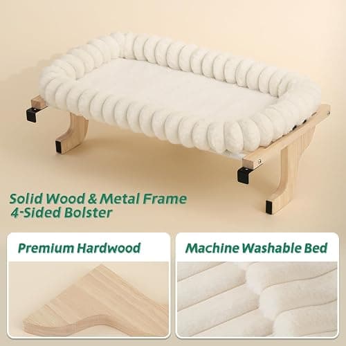 Zakkart SnugCloud Cat Window Perch with 4-Sided Bolster - Orthopedic Cat Hammock for Window Sill - Solid Hardwood & Metal Frame - Window Seat for Pets (Natural Color Wood w/White Bed, Medium) thumbnail 3