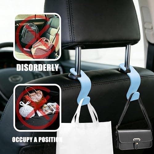 YUPIKJI 4PCS Car Seat Headrest Hooks, Plastic Auto Rear Seat Hook Hangers, Multi-Functional Hidden Seat Hooks, Car Interior Storage Accessories for Purse Handbag Coats Grocery Bags (Blue) thumbnail 6