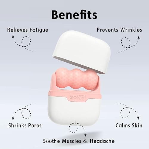Ice Roller for Face and Eyes - Facial Skin Care Tools with 2 in 1 Face Roller and Travel Case, Self Care Gift for Men Women (Pink) thumbnail 2