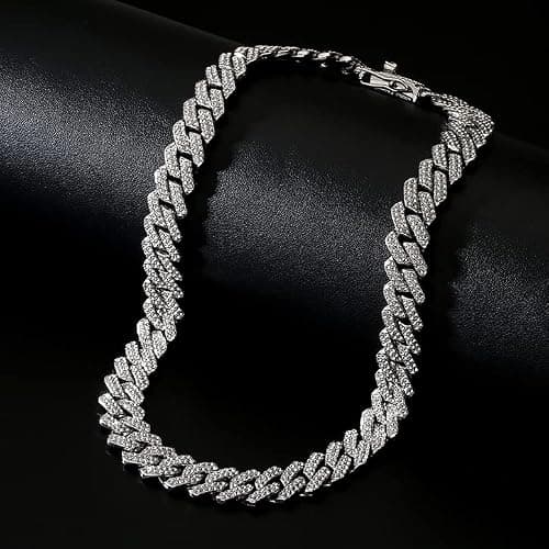 UILZ Mens Cuban Link Chain 18k Gold Silver Miami Cuban Necklace Cuban Chain 18/20/24inch Bling Diamond Iced Out Hip Hop Jewelry for Women thumbnail 3