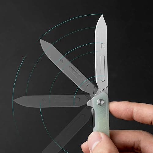 OLITANS G046 Mecha Mini Slim Folding Scalpel with 5pcs #24 and 5pcs #60 G13 Handle with Liner Lock, Utility EDC Pocket Knife with Back Clip（Jade Color） thumbnail 8