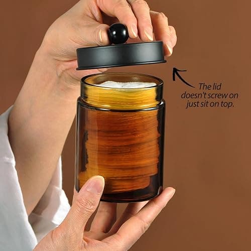 Amber Glass Qtip Holder, Apothecary Jar,Qtip Dispenser with Metal Lid & Stickers- 3Pack Containers,Vanity Canister Organizer Storage,Bathroom Accessories Set for Cotton Swab, Ball, Pad, Floss thumbnail 4