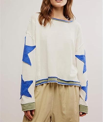 peassa Oversized Sweatshirt for Women Long Sleeve Star Graphic Sweatshirt Lightweight Crewneck Pullover Fall Top thumbnail 2