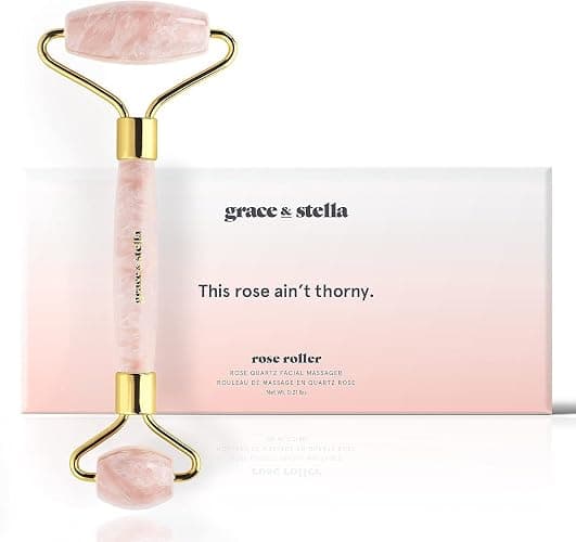 Rose Quartz Face Roller - Face Roller Skin Care - Facial Roller - Stone Roller For Face - Face Massager Roller For Lymphatic Drainage, Puffiness - Quartz Roller For Face by grace and stella thumbnail 4