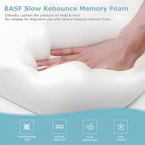 Syekcl Memory Foam Pillow Queen Size, Cooling Orthopedic Bed Pillow for Sleeping – Medium Firm Neck & Shoulder Support, Double-Sided Design for All Seasons, Washable Cover (White & Gray) thumbnail 8