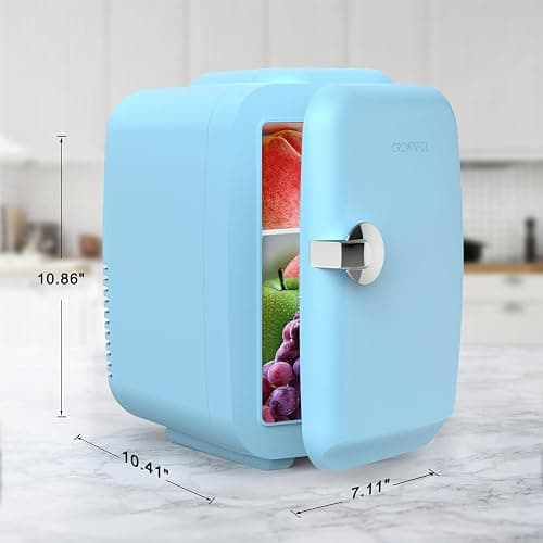 CROWNFUL Mini Fridge, 4 Liter/6 Can Portable Cooler and Warmer Personal Fridge for Skin Care, Cosmetics, Food,Great for Bedroom, Office, Car, Dorm, ETL Listed (Blue) thumbnail 2