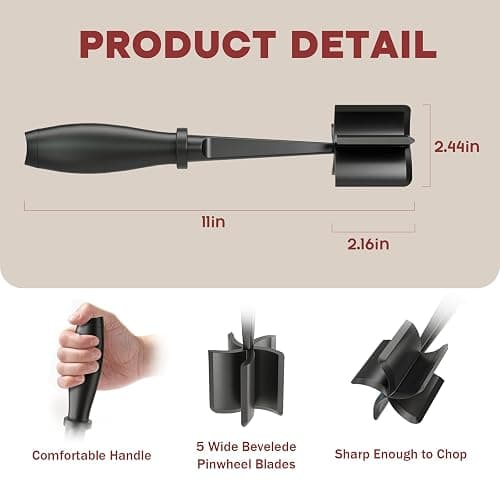 Meat Chopper, Hamburger Grinder, Premium Heat Resistant Smasher for Ground Beef, Burger Grinder Nylon Potato Mix Tool-Black thumbnail 3
