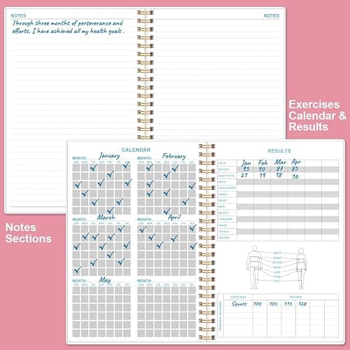 Fitness Journal for Women & Men - A5 Workout Journal/Planner Daily Exercise Log Book to Weight Loss, Gym, Muscle Gain, Bodybuilding Progress - Daily Personal Health & Wellness Tracker, Spiral-Bound, 5.8" x 8.3", Pink thumbnail 6