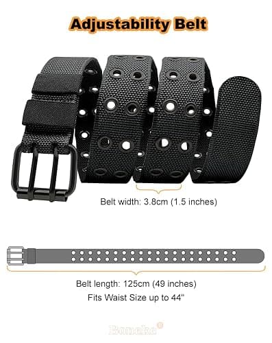 Nylon Web Belts, Double Hole Grommet Canvas Waist Belt for Men & Women Punk Halloween Belt for Jeans Teenager Unisex Black thumbnail 4