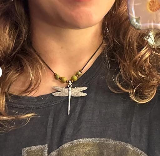 Sanyaa Silver Dragonfly Boho Hippie Necklace Renaissance whimsical Adjustable Cord Statement Jewelry for Women thumbnail 3