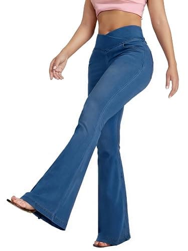 BlueRose Flare Jean Leggings for Women,Bell Bottom Jeans for Women Knit Crossover High Waisted Bootcut Jean thumbnail 5