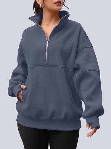 AUTOMET Womens Quarter Zip Oversized Sweatshirts Teen Fleece Pullover Hoodies 2026 Mock Neck Sweater Fall Workout Jacket thumbnail 4