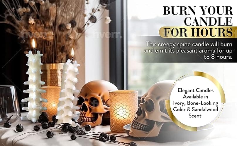 Kobi & Knight Spine Candle - Sandalwood Vanilla Scented Creepy Candles for Gothic Decor Gift - Ivory Spooky Vertebra Candle - Goth Decoration for Halloween thumbnail 4