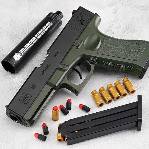 Toy gun with soft bullets, toy gun with ejectable magazine for safety training or play - unique gift (green) thumbnail 10