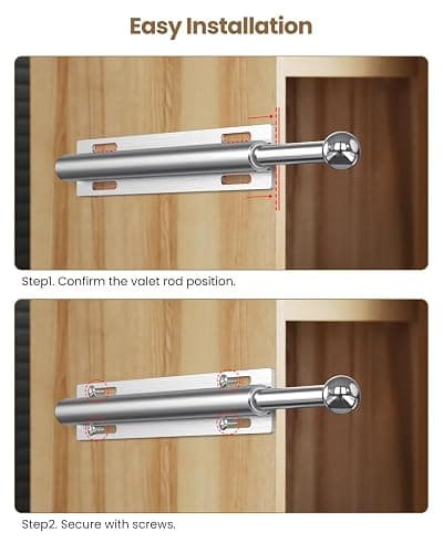 Supforce Valet Rod for Closet Pull Out, Retractable Slide Out Valet Rod Closet Organization, 12" Aluminum Valet Clothing Hanger Rods Perfect for Suits, Freshly Pressed Clothes, Polished Chrome thumbnail 8