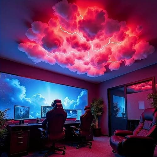 DIY USB-Powered Thundercloud LED Light Decor, LED Cloud Light with Music Rhythm, DIY 3D Thundercloud Night Light, USB Powered, Vibrant Glow, Clouds Lamp for Bedroom & Gaming Room (78.74in) thumbnail 3