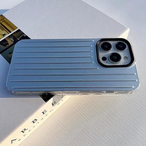 VRTRFFTR Stylish Business Luggage Phone Case for iPhone 16 15 14 13 12 11 Pro Max 16Pro 15Plus 14Plus Cover Hard Stripe Silver Case,Silver,Black,for iPhone 15 - Image 1