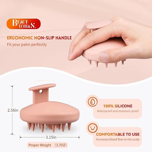 BEAUTLOHAS. Silicone Scalp Massager Shampoo Brush for Shower, Scalp Scrubber with Soft Bristles for Hair Growth & Dandruff Treatment, Wet Dry Hair Massager for All Hair Types of Women (Pink) thumbnail 2