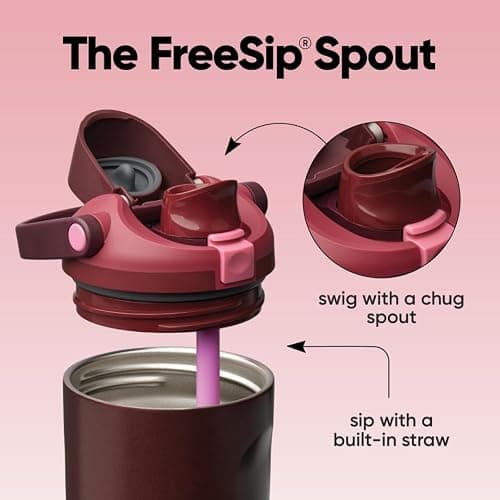 Owala FreeSip Sway Insulated Stainless Steel Water Bottle with Two-Way Spout, Built-In Straw and Bucket Handle, Made for Travel, School, and Sports, 30oz, BPA Free, Leak Proof, Black Cherry thumbnail 4