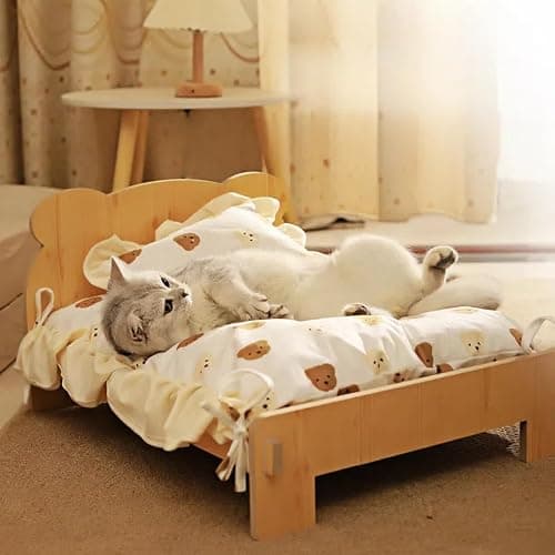 JUNTITE Cat Bed with Quilt - Wooden Indoor Pet Bed for Cats, Dogs, Rabbits, Kittens and Small Animals - 20.4 x 15.3 Inch thumbnail 8