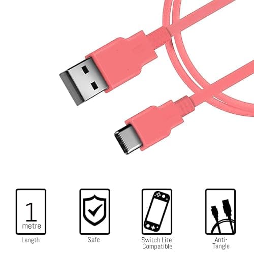 Orzly Accessories Bundle Compatible for use with Nintendo Switch Lite - Protective Case & Screen Protector, USB Cable, Games Holder, Grip Case, Headphones, Thumb-Grip Pack & More (Coral) thumbnail 8