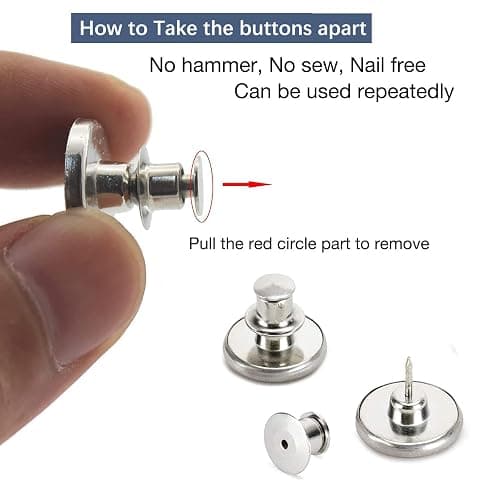8 Sets of 17 mm Pants Button, Jean Buttons Pins for Loose Jeans, Adjustable Button for Jeans, Reusable and Adjustable Metal Pants Button Tightener thumbnail 2