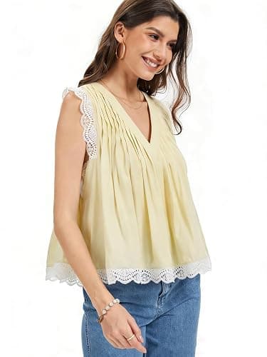 CUFEZN Womens 2026 Summer Vacation Peplum Top Sleeveless Ruffled Lace Trim V Neck Y2K Babydoll Going Out Tops thumbnail 3
