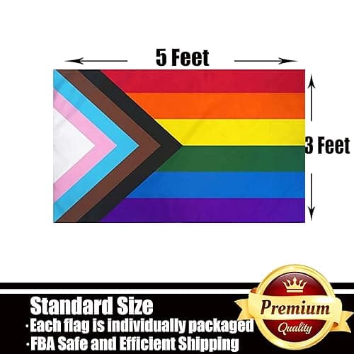 Progress Pride Rainbow Flag 3x5 Outdoor-210D Sewn Stripes LGBTQ Gay Lesbian Bisexual Transgender All Inlcusive Progressive Pride Rainbow Flag Vivid Color Polyester Flags with 2 Brass Grommets thumbnail 6