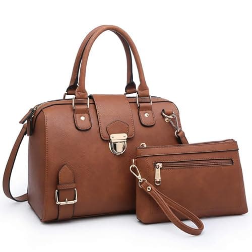 Dasein Women Barrel Handbags Fashion Satchel Bags Top Handle Shoulder Purses Vegan Leather Work Tote - Image 1