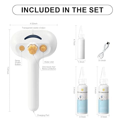 Pet Steam Brush for Dog & Cat – 3-in-1 Spray Hair Removal Comb for Shedding & Grooming, Softens Fur & Reduces Static – Water Brush for Long & Short Coats, Bath-Hating Pets, Includes Waterless Shampoo thumbnail 8