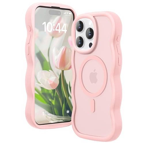 Amzfield for iPhone 15 Pro Case, Compatible with Magsafe Wavy Frame Magnetic Cute Magnetic Design Translucent Matte Hard Back Silicone Bumper Shockproof Phone Case for iPhone 15 Pro Women Girls, Pink - Image 1