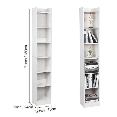 yifaeux Tall Narrow Bookcase with Shelves, 6 Tier Wood Book Shelf Storage Organizer, Modern White Corner Bookcase with Storage，Standing Shelf Unit for Bedroom, Living Room White White thumbnail 2
