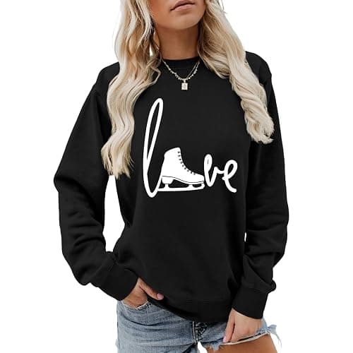 Ice Skating Sweatshirt, Love Skating Sweater Women Graphic Crewneck Pullover Tops Funny Ice Skating Lover Shirt Gift - Image 1