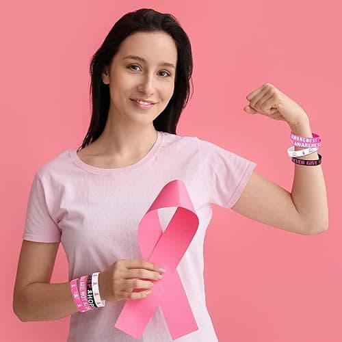 Moon Boat 144PCS Breast Cancer Awareness Bracelets Bulk - Pink Ribbons Hope Faith Strength Courage Stretch Wristbands for Women Gifts Party Supplies thumbnail 7