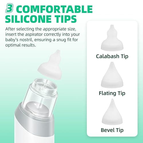 Aspiratore nasale neonato - Aspiratore nasale per neonati e bambini con 5 livelli di aspirazione regolabili e 3 punte in silicone, funzione musicale e luci a LED thumbnail 4