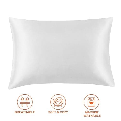EHEYCIGA Silk Satin Pillow Cases 2 Pack White, Silky Pillowcases for hair and skin with Envelope Closure, Standard Size, 50x75 cm - White - 2PCS (50x75cm) thumbnail 3
