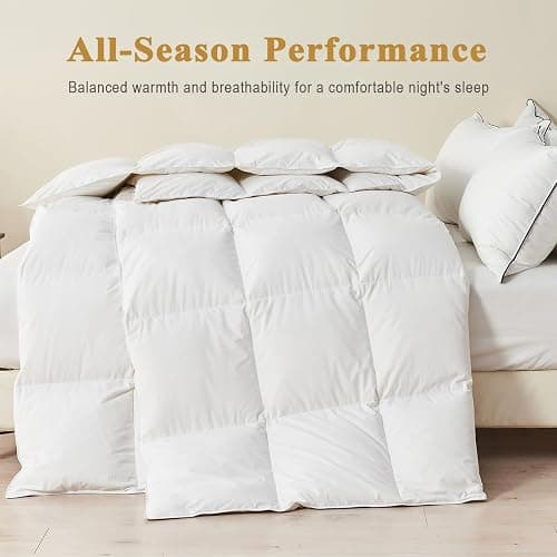 TOPGREEN 100% Organic Feather Down Comforter Full/Queen Size, Luxury Extra-Fluffy Duvet Insert, All Season Bed Comforter with Ultra-Soft Organic Cotton Case (90x90 Inch, Ivory White) thumbnail 9