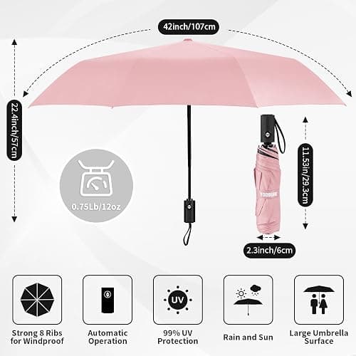 Yoobure Windproof Travel Umbrella - Automatic Umbrellas for Rain, Compact Folding Umbrella with UV Protection, Lightweight Portable Design for Backpack/Walking/Car, Sun & Storm Ready thumbnail 2
