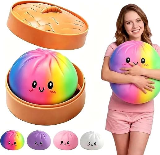 Giant Dumpling Cute Squishy Jumbo Size,4/ 6/10 InchSoft Slow Rising Stress Ball, Large Dumpling Cute Squishy for Desk Office Home Study Adults, Fun Fidget Item for Stress Relief (Cololful, 4inch) - Image 1