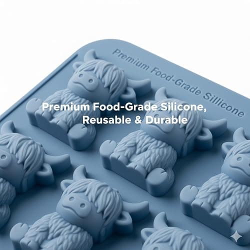 Mini Highland Cow Ice Cube Mold, 3D Cute Cattle Silicone Ice Cube Trays for Whiskey Cocktails Beer Coffee & Drinks Party, Reusable Animal Dessert Mold, Easter Gifts for Friends & Cow Lovers (6-Cavity) thumbnail 4