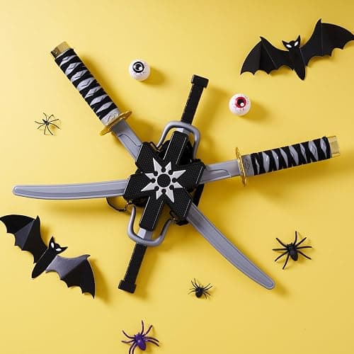 Spooktacular Creations Ninja Swords, Backpack Weapon Toy Set with Swords and Knives for Kids, Ninja Costume Accessories for Cosplay, Dress-up Party Black thumbnail 6