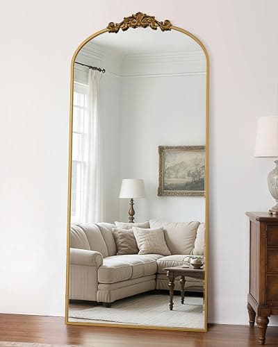 Antok Arched Full Length Mirror, 71"x32" Floor Mirror with Carved, Full Body Mirrors for HomeDecor, Standing/Halling Large Wall Mirror for Bedroom, Living Room, Cloakroom, Gold, Retro Style thumbnail 2